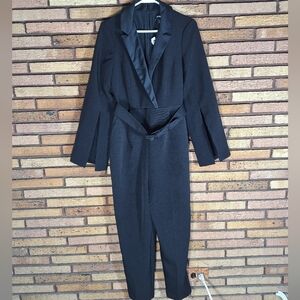 NWT Express Black Tuxedo Split Bell Sleeve Belted Jumpsuit
